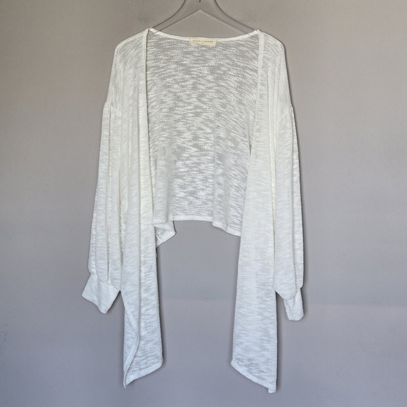 Stitch + Feather Tie Front Cardigan Balloon Sleeves Gauzy Layering Boho Sweater - Picture 10 of 12